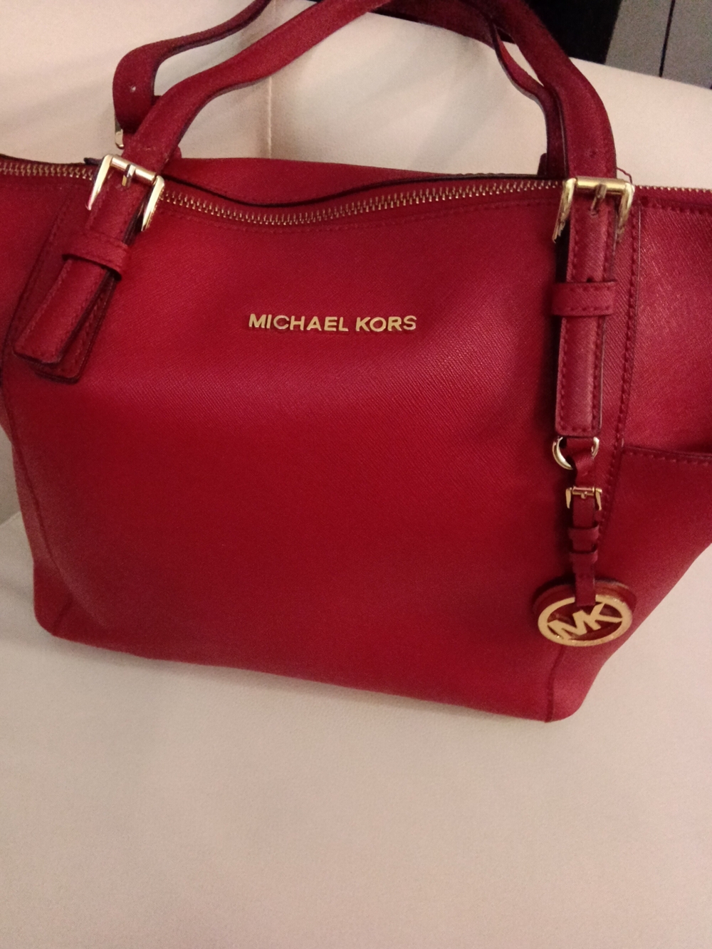 Michael Kors Red Saffiano Leather Satchel